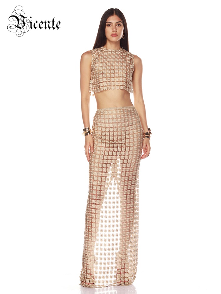 Crop Top Crochet - Conjunto elegante de blusa cortada bege