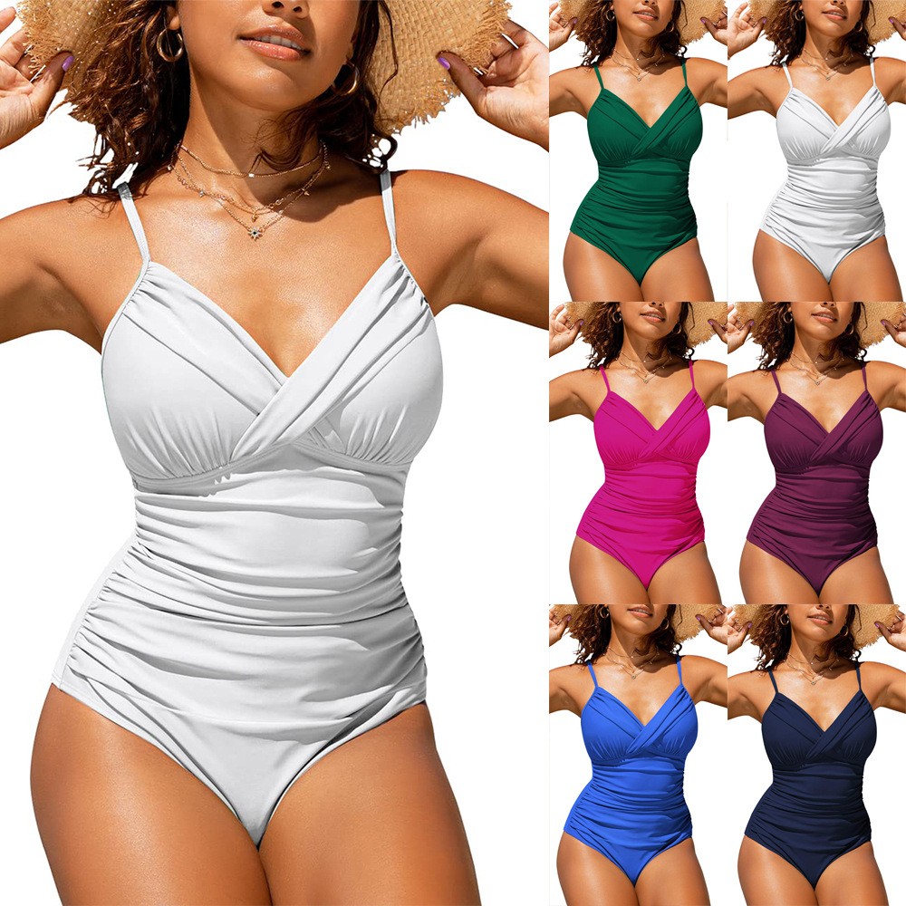 Swimsuit Bikini Ruched - Maiô Feminino Tankini Sólido Verde Esmeralda