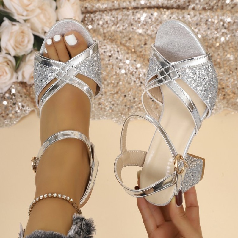 Sandal Strappy Heeled - Sandálias Femininas de Salto Bloco Douradas