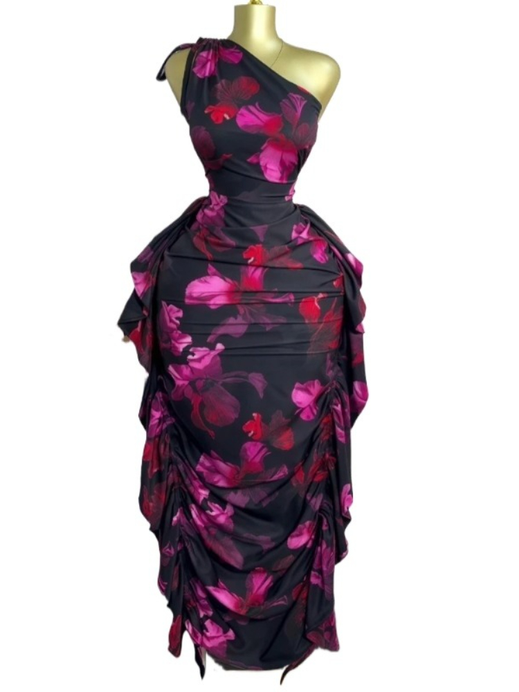 Midi Skirt Floral - Feminino floral impresso um ombro sem