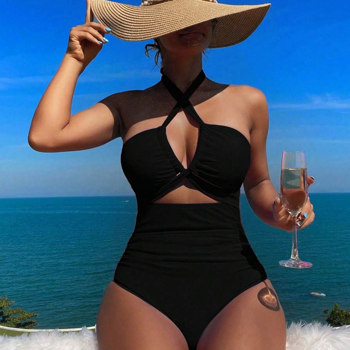 Maiô Feminino Preto com Decote - Swimsuit Bikini Ruched avaliação e preço